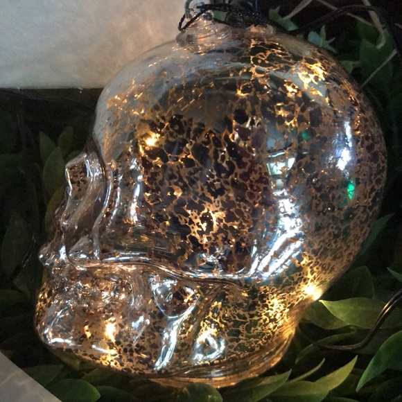 Pottery Barn Spooky Silver Mercury Style Warm Glow LED Light Up Skulls ππ· - Picture 14 of 17